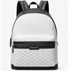 Michael Kors $548 retail Bright White & Black Cooper Logo Embossed Backpack NWT